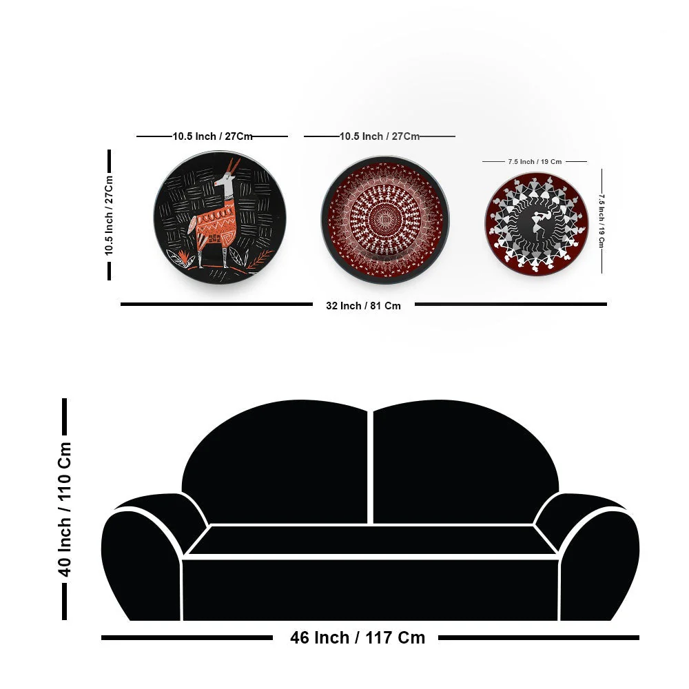 Decorative Wall Plates Painting 3 Pieces of Indian Warli Art - Image 6