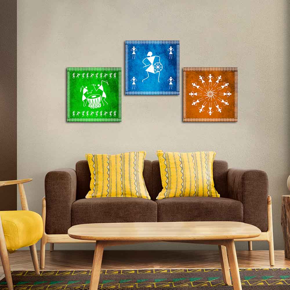 Decorative Warli Art Wall Hanging Painting Set of Three - Image 2