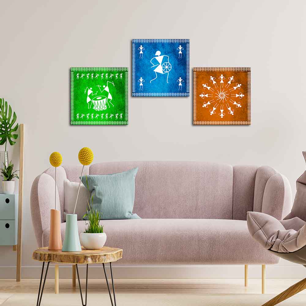 Decorative Warli Art Wall Hanging Painting Set of Three - Image 3