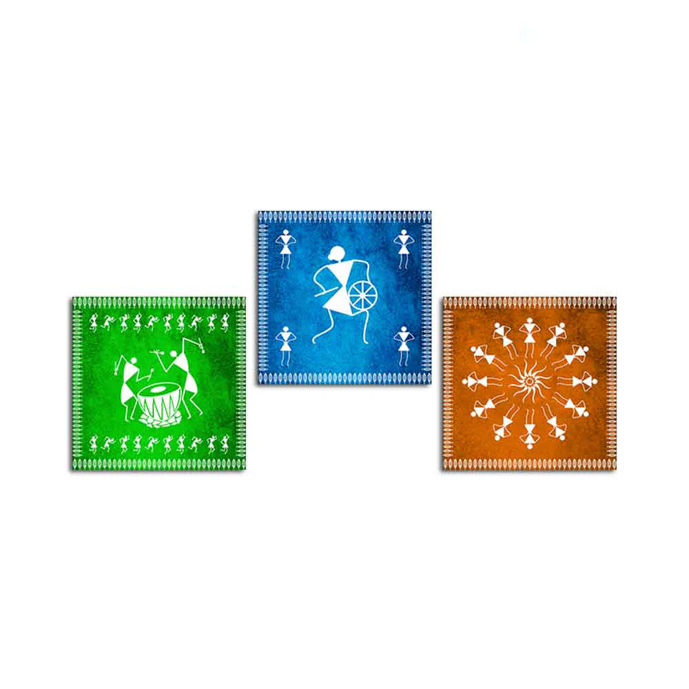 Decorative Warli Art Wall Hanging Painting Set of Three - Image 4