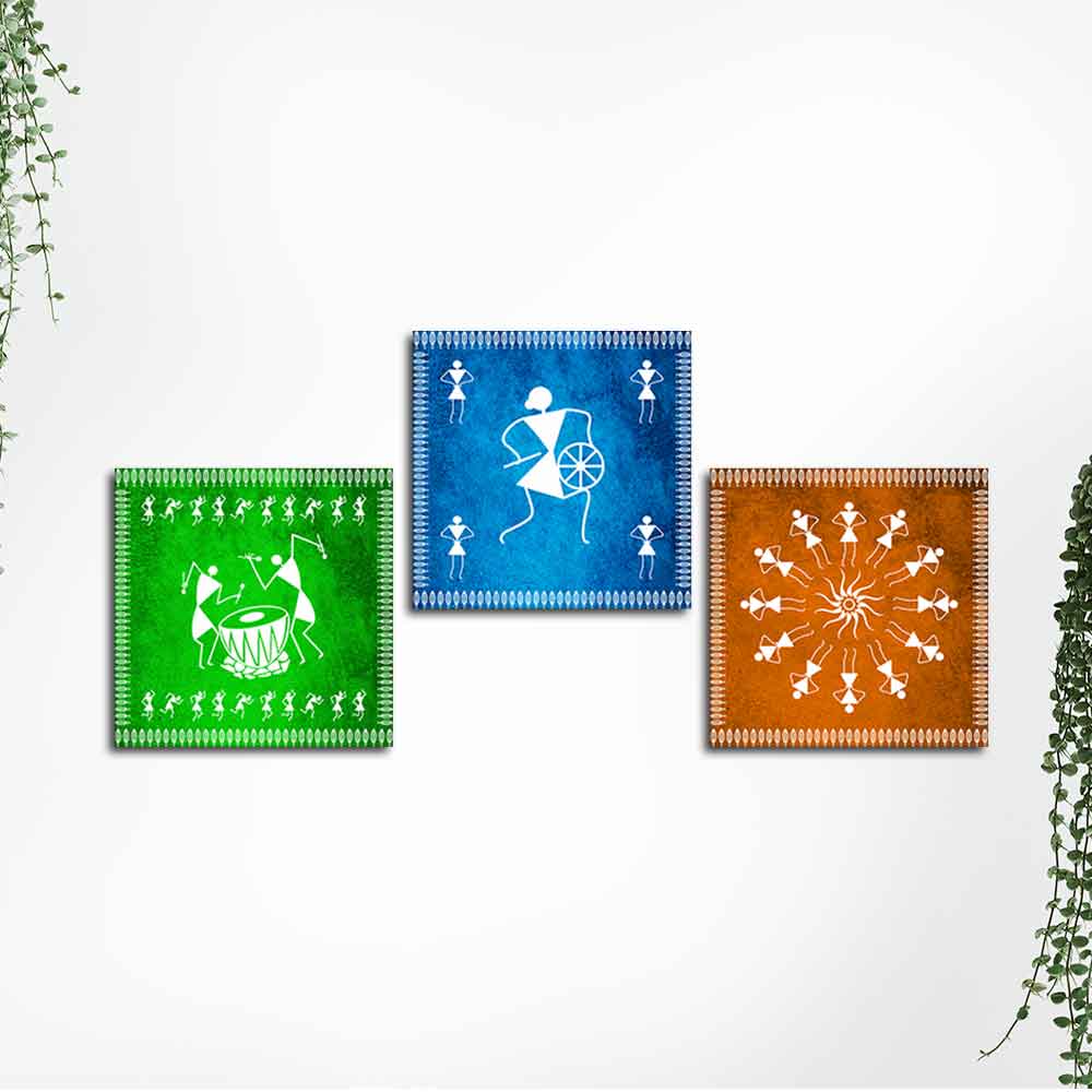 Decorative Warli Art Wall Hanging Painting Set of Three - Image 5