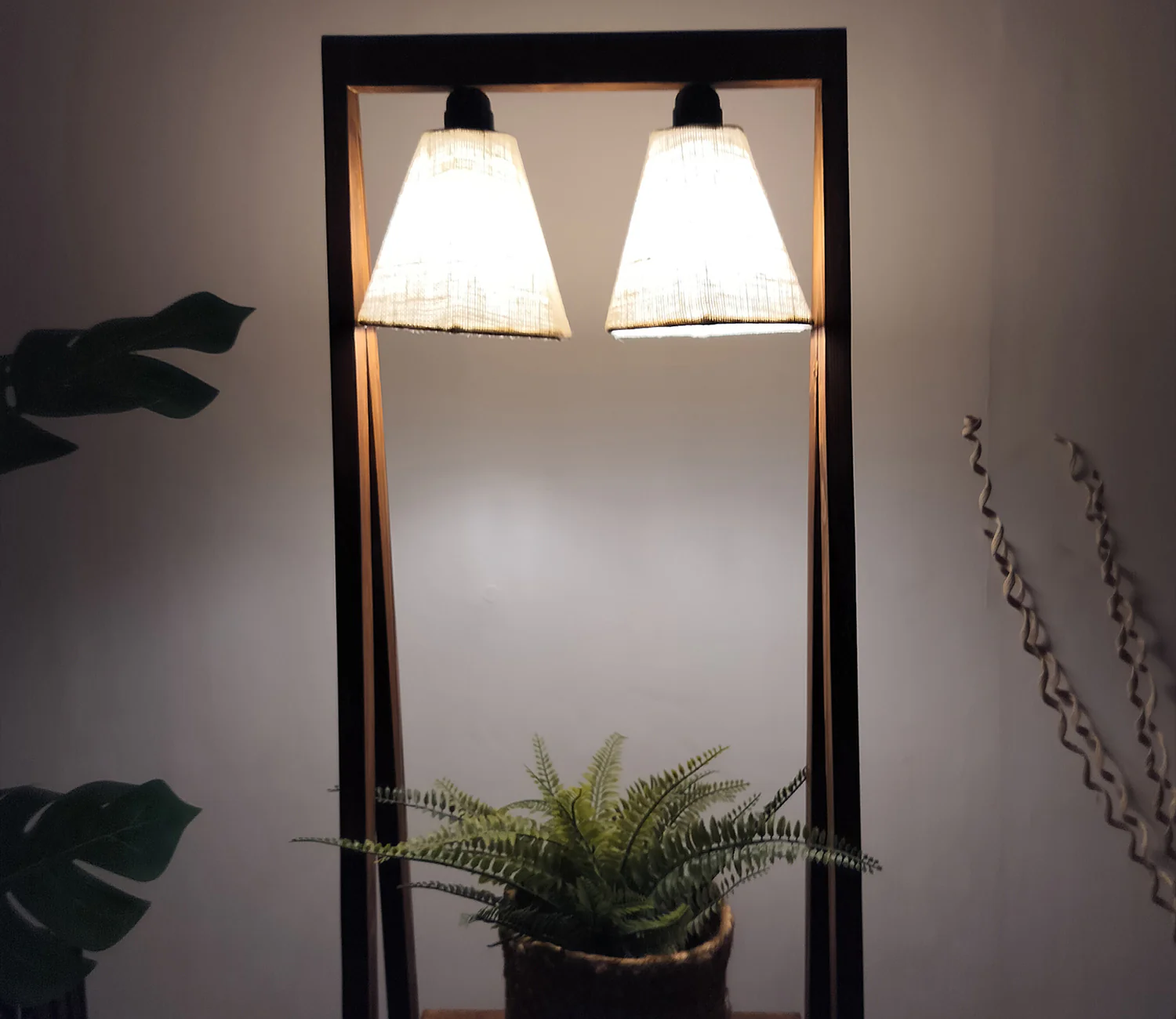 Decorative Wooden Floor Lamp with Brown Base and Jute Fabric Lampshade - Image 7