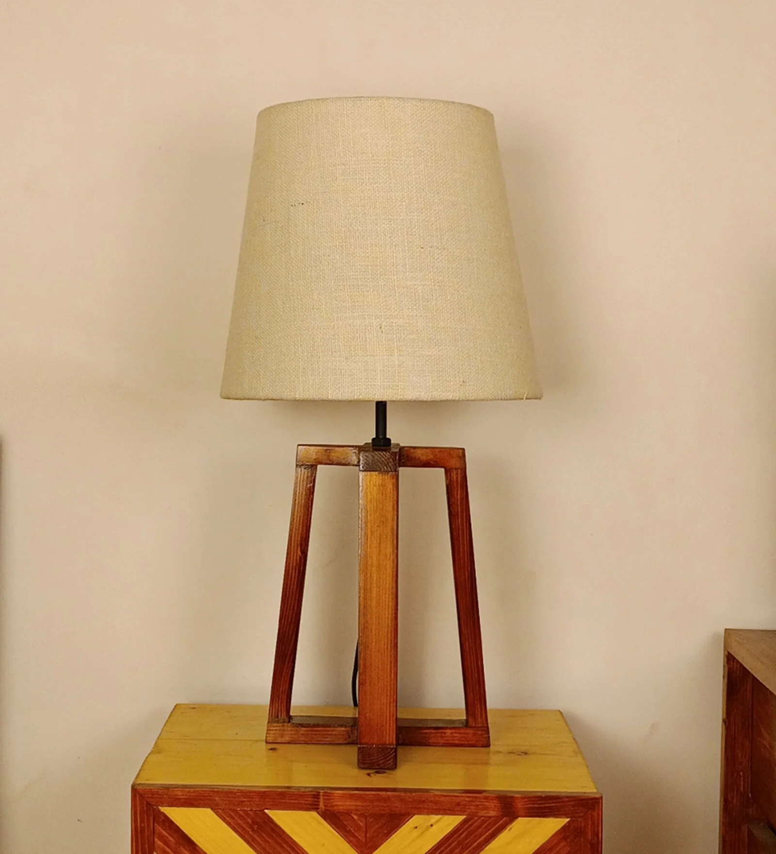 Decorative Wooden Table Lamp with Jute Shade & Brown Base - Image 2