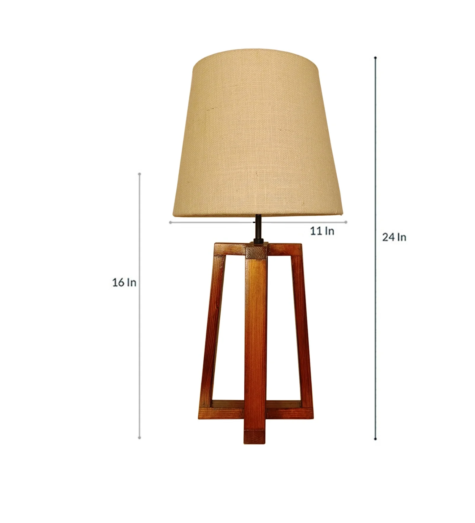 Decorative Wooden Table Lamp with Jute Shade & Brown Base - Image 4