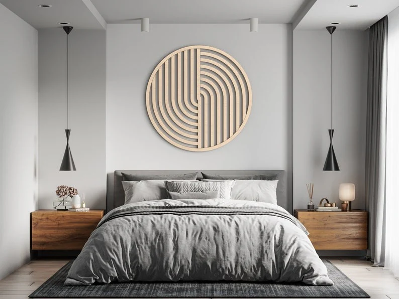 Decorative Wooden Wall Hanging Decor with Half Arc Pattern - Image 2