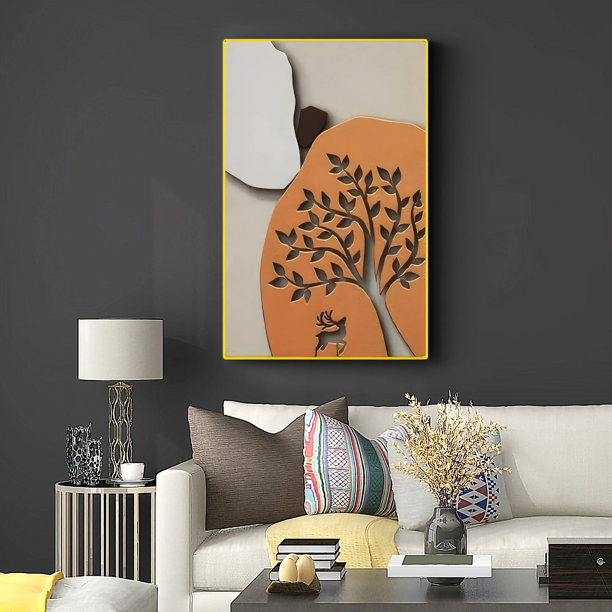 Deer Cutout in Earthy Orange Frame 3D Wall Art Home Decor - Image 2