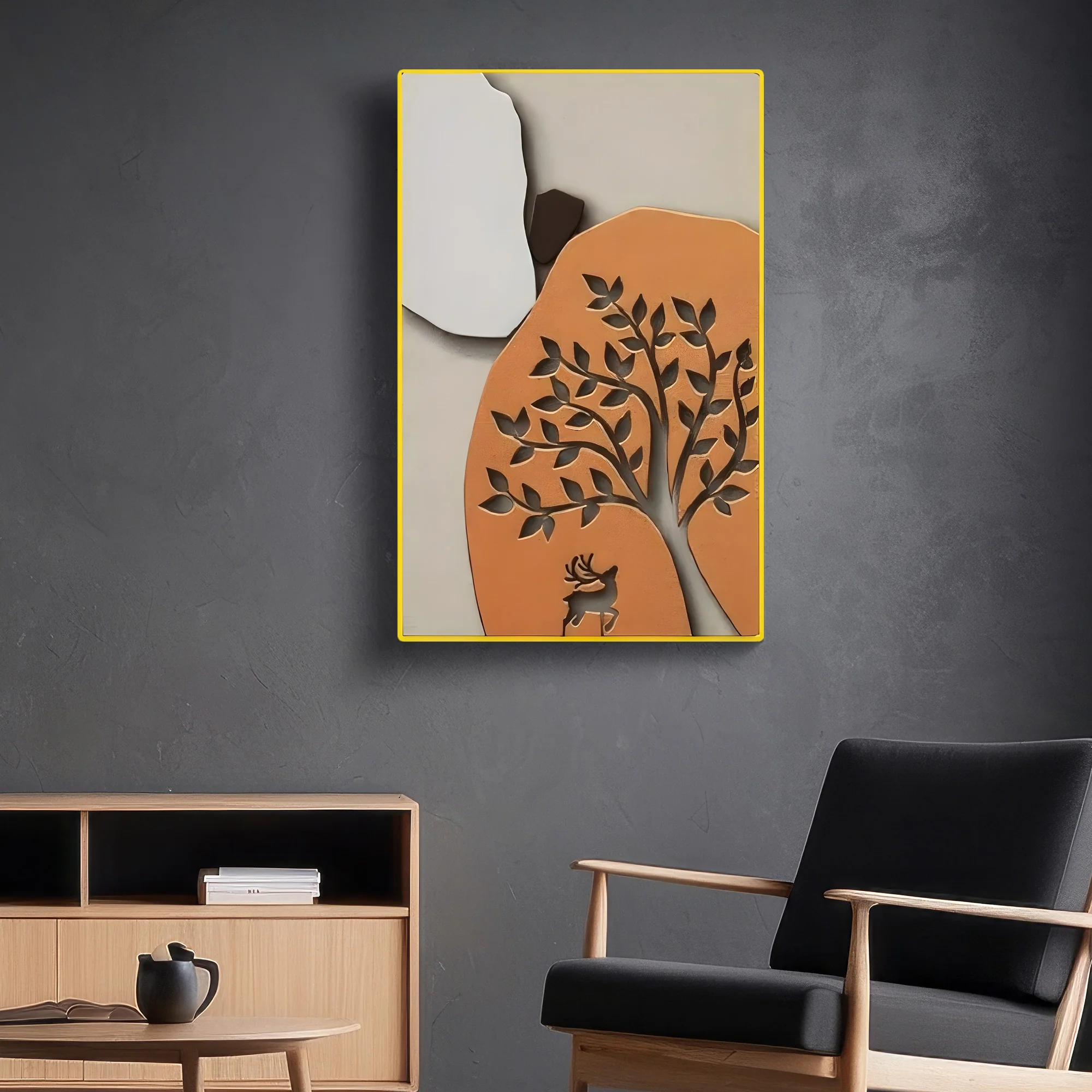 Deer Cutout in Earthy Orange Frame 3D Wall Art Home Decor - Image 3