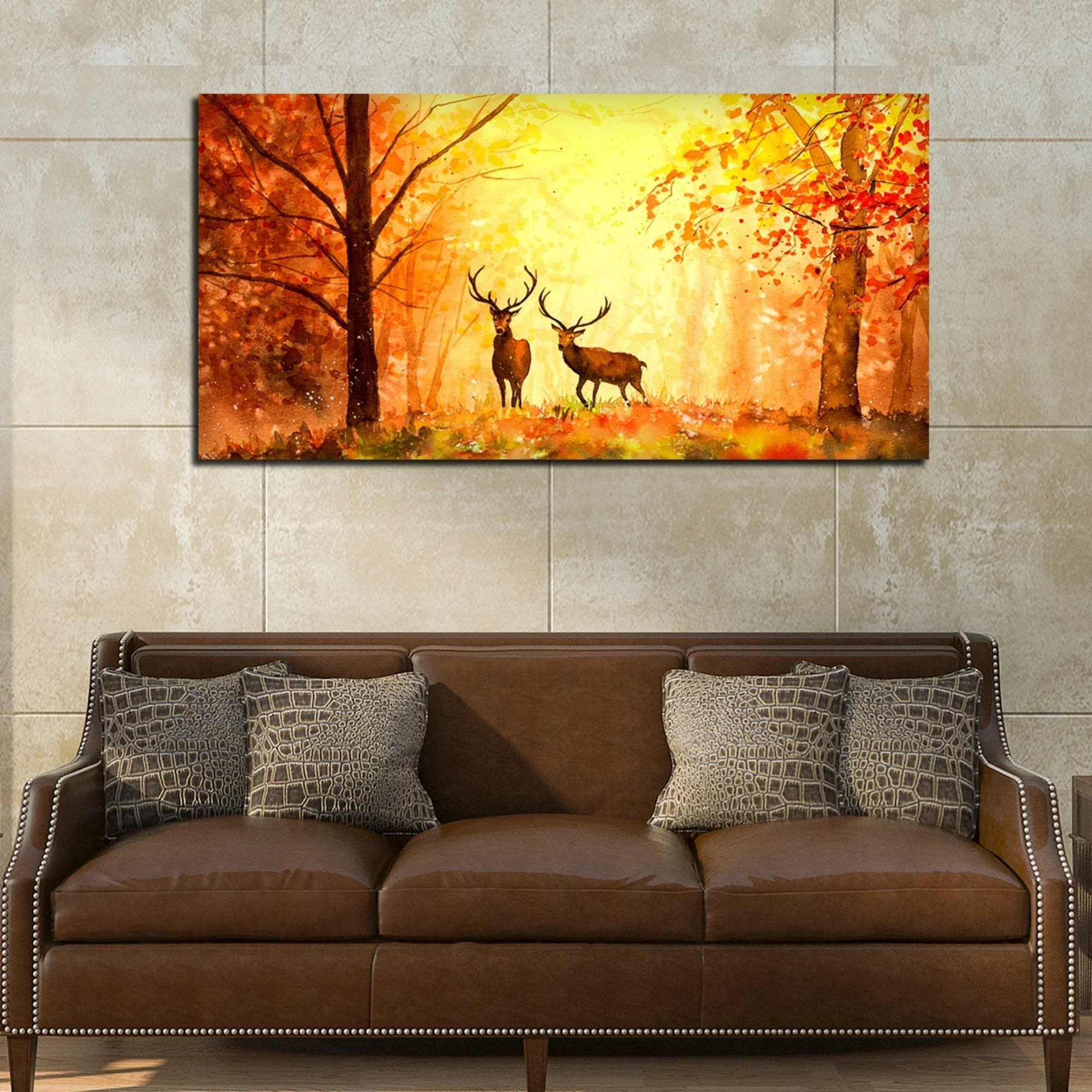 Deer in Autumn Forest Premium Canvas Wall Painting - Image 2