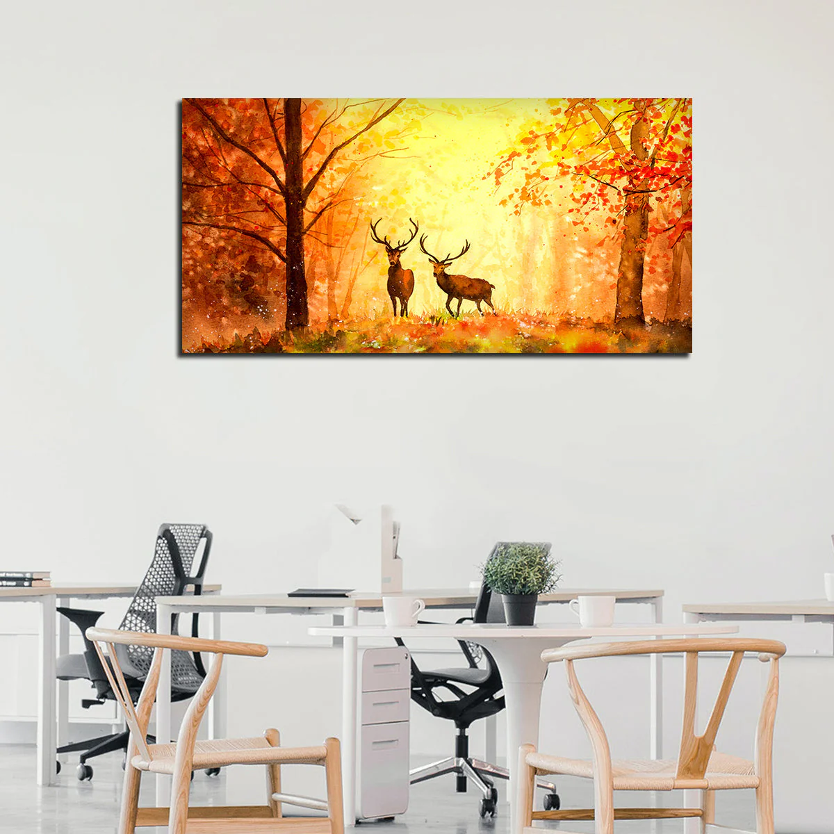 Deer in Autumn Forest Premium Canvas Wall Painting - Image 3