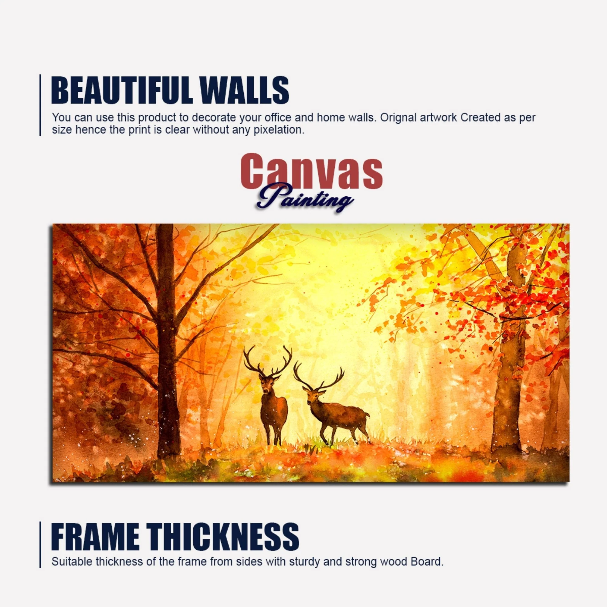 Deer in Autumn Forest Premium Canvas Wall Painting - Image 6