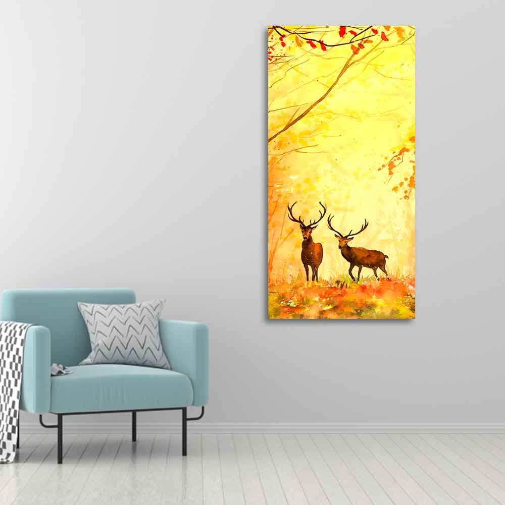Deer in Autumn Forest Vertical Canvas Wall Painting - Image 3