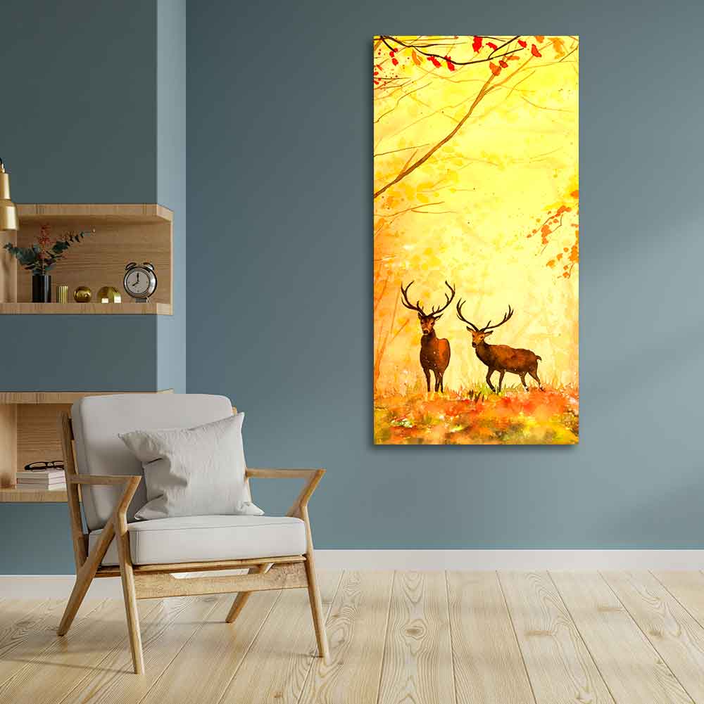 Deer in Autumn Forest Vertical Canvas Wall Painting - Image 4