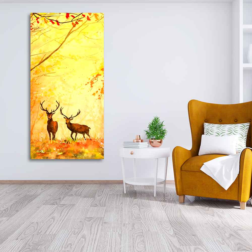 Deer in Autumn Forest Vertical Canvas Wall Painting - Image 5