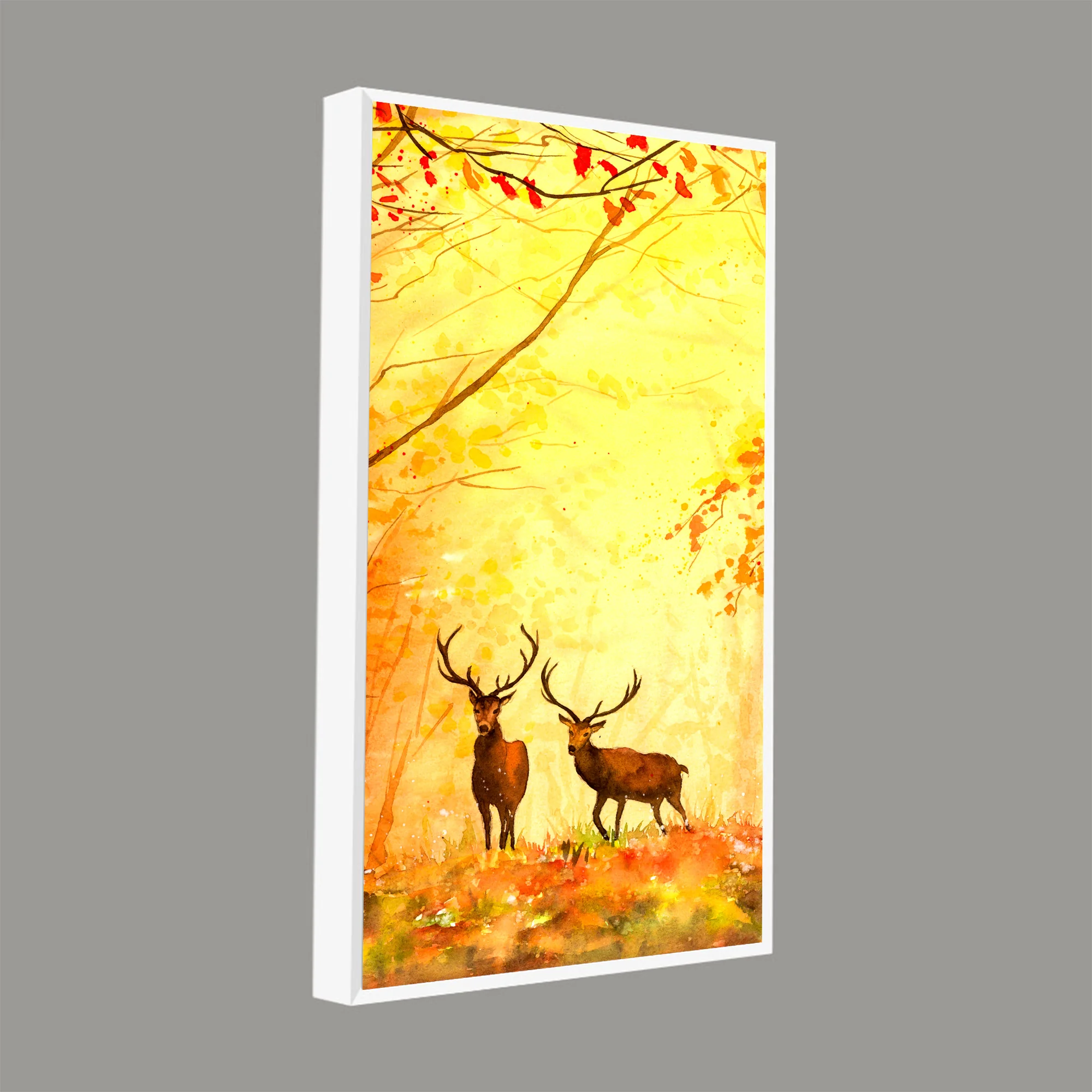 Deer in Autumn Forest Vertical Canvas Wall Painting - Image 7