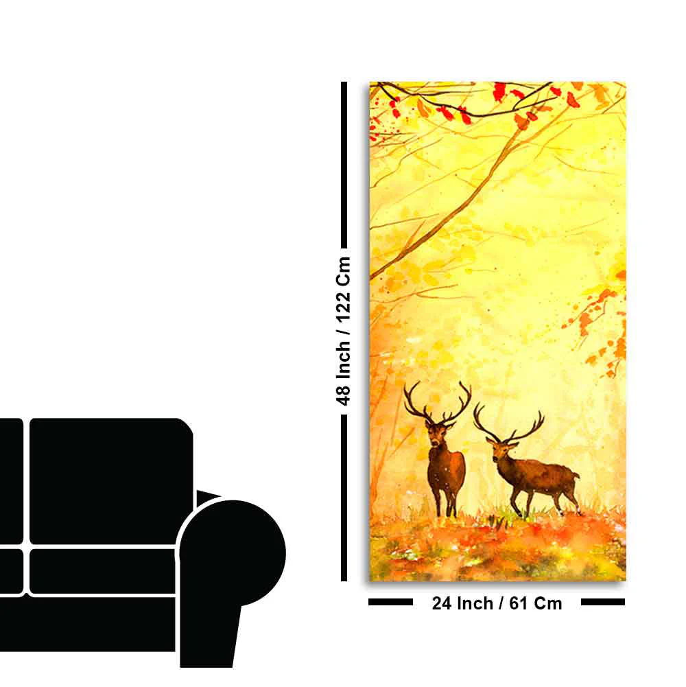 Deer in Autumn Forest Vertical Canvas Wall Painting - Image 9