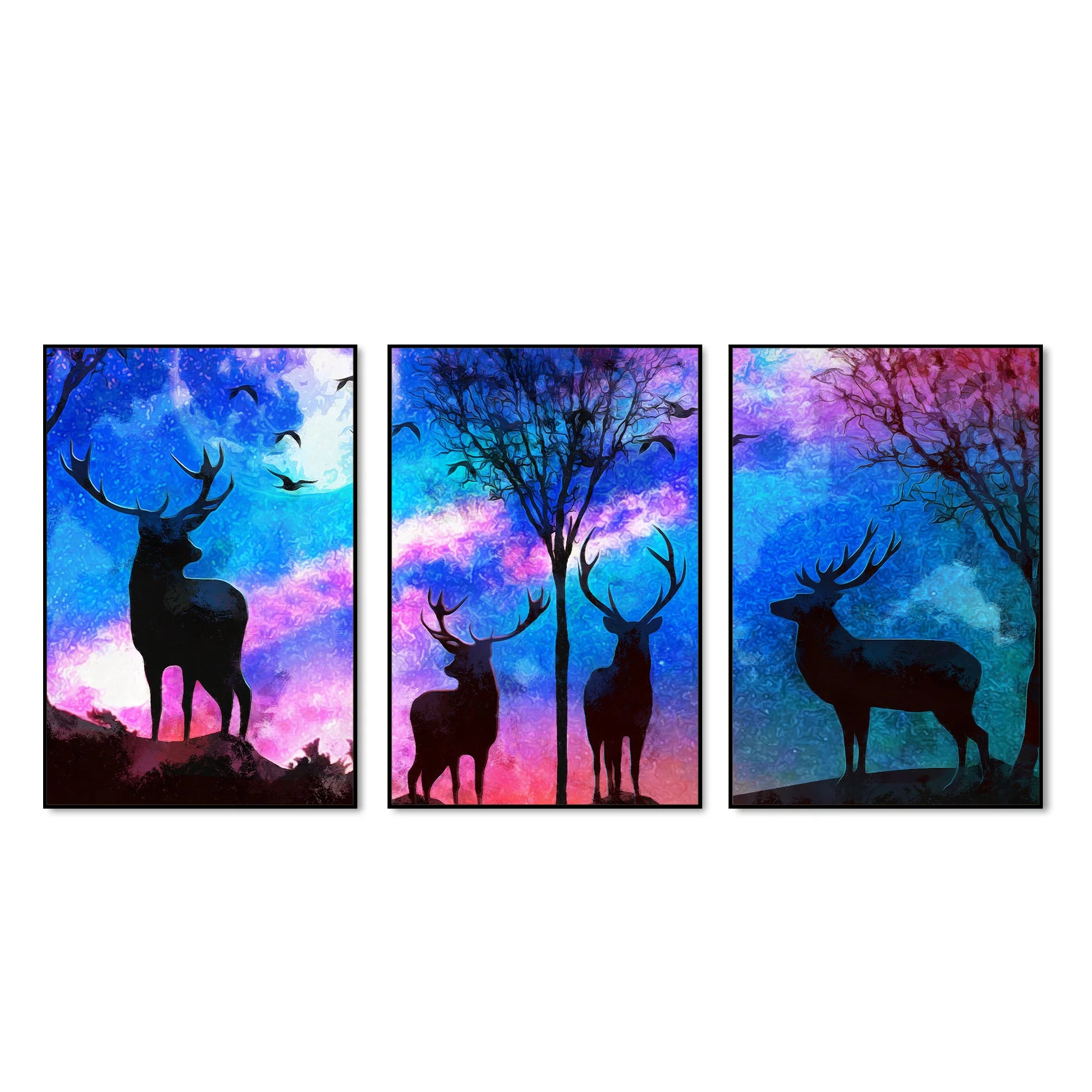 Deer Silhouette Floating Canvas Wall Painting Set of Three - Image 4