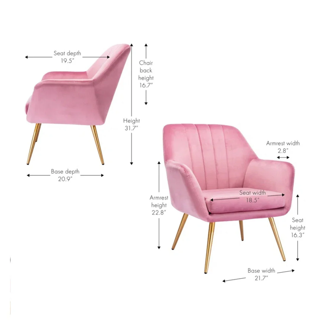 Dense Padded Bright Pink Comfy Velvet Accent Chair - Image 5