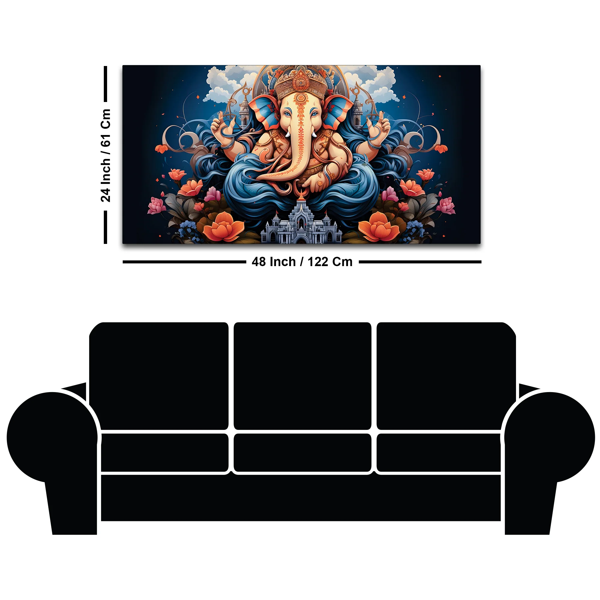 Depicting Huge Lord Shri Ganesha Temple Scene Artistic Canvas Wall Painting for Home & Office – Elegant Spiritual Wall Decor - Image 8