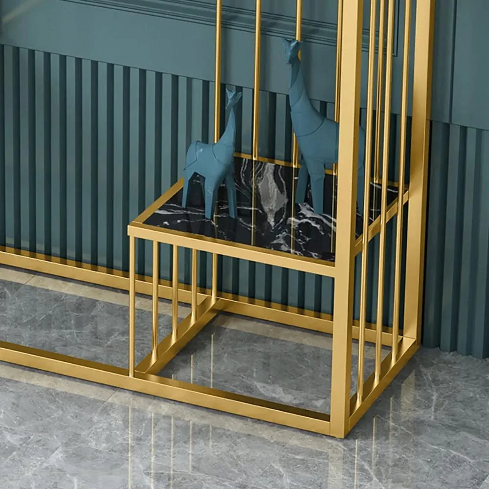 Designer 3-Tier Black Faux Marble Golden Console Table - Image 2