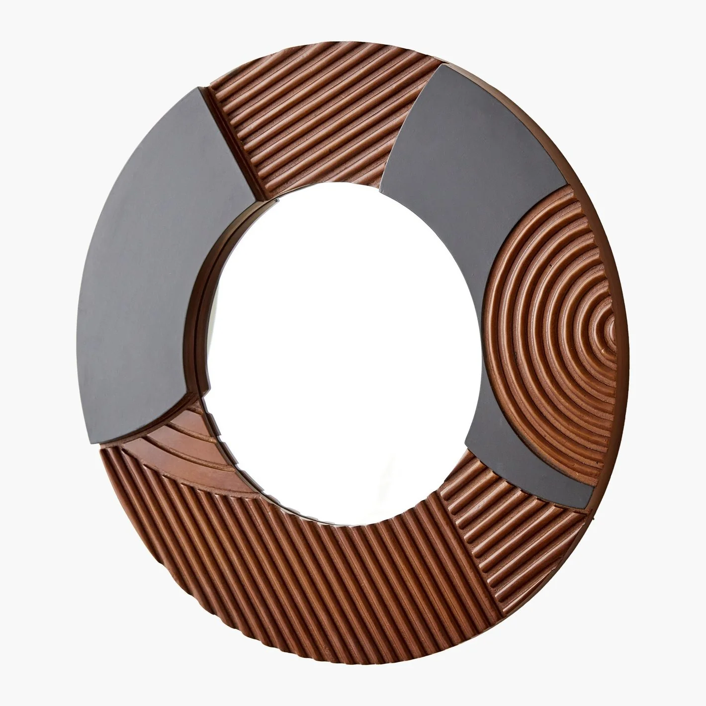 Designer Accent Mirror with Carved Wood and Black Panels - Image 2