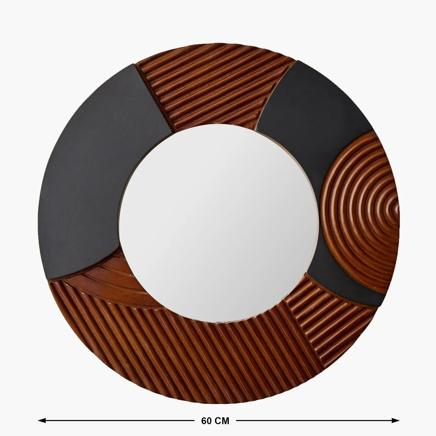 Designer Accent Mirror with Carved Wood and Black Panels - Image 3