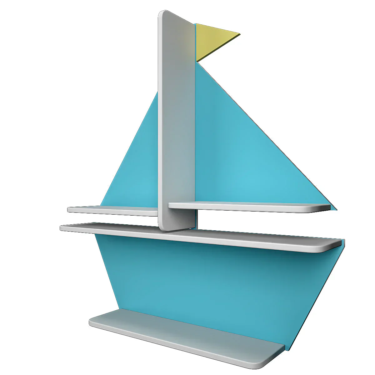 Designer Boat Shaped Blue Wooden Wall Shelf for Kids - Image 4