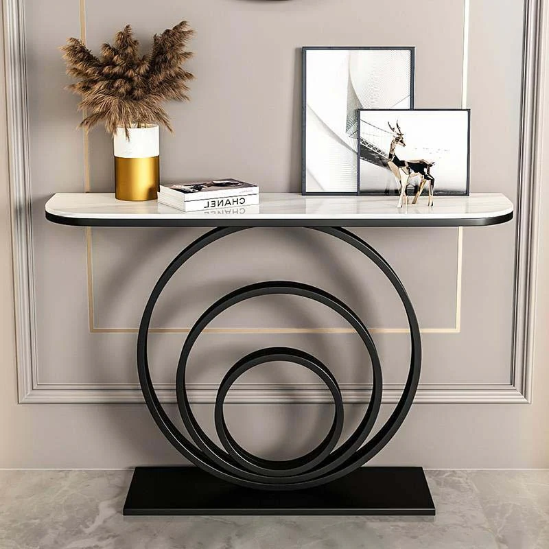 Designer Console Table with Unique Black Circular Ring Base - Image 2