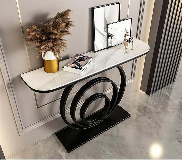 Designer Console Table with Unique Black Circular Ring Base - Image 3