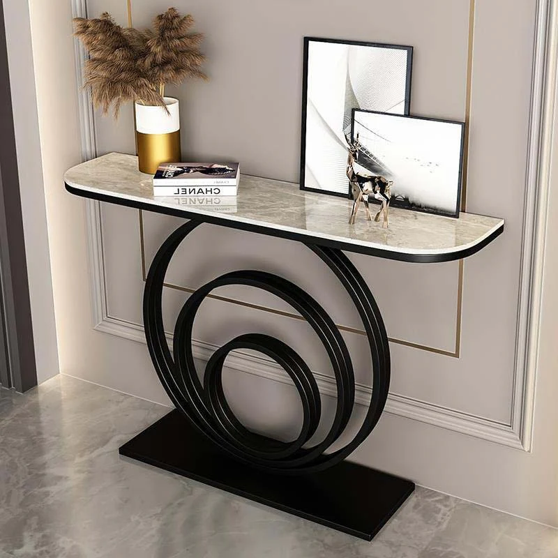 Designer Console Table with Unique Black Circular Ring Base - Image 4