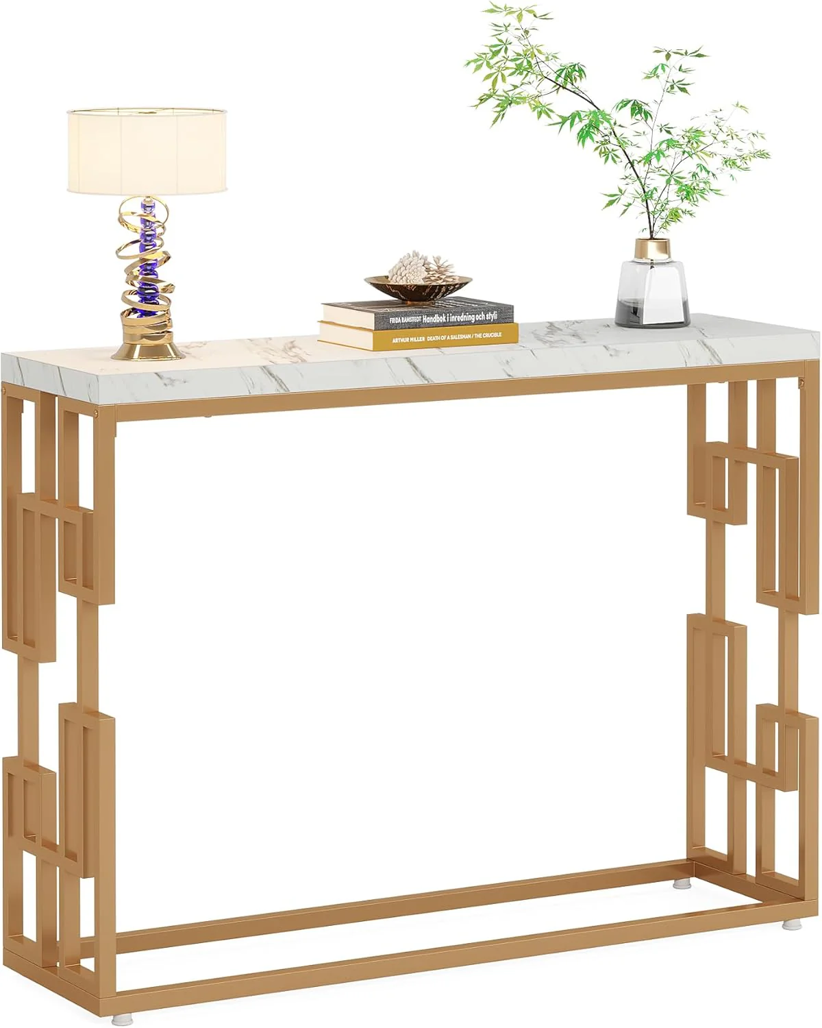 Designer Console Table with Unique Gold Frame and Marble Surface - Image 4