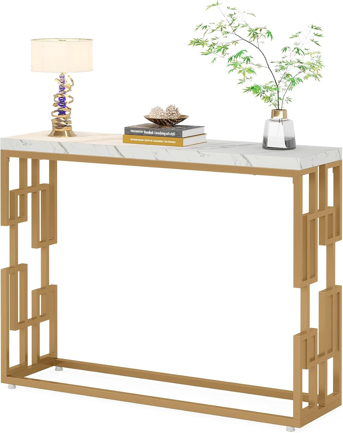 Designer Console Table with Unique Gold Frame and Marble Surface - Image 6