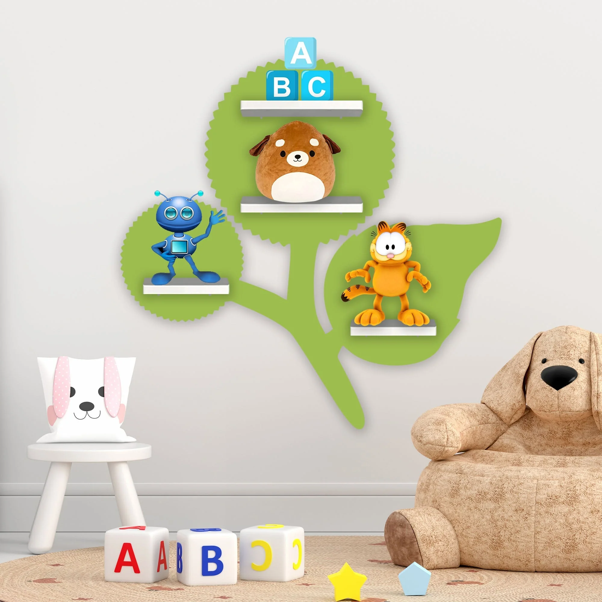 Designer Flower Shape Wooden LED Light Wall Shelf for Kids - Image 3