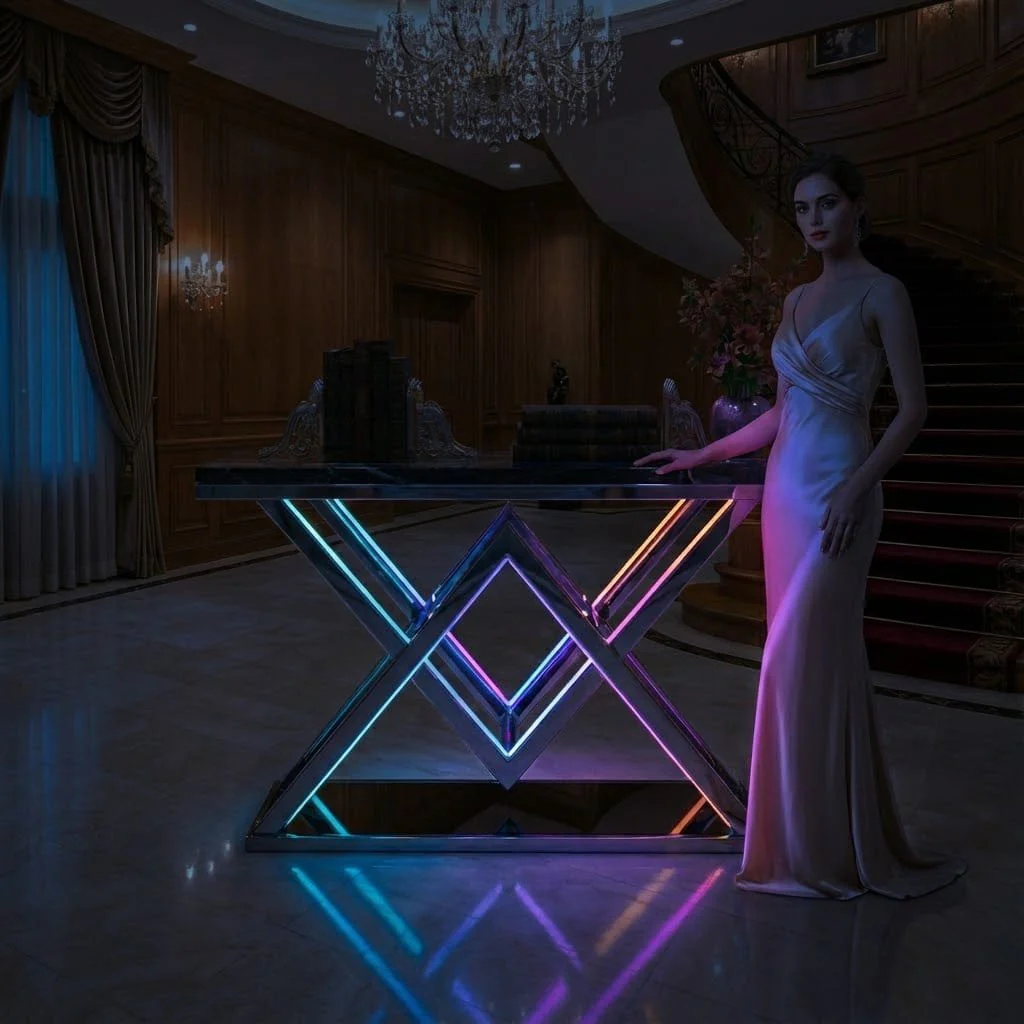 Designer Gold LED Console Table for Living Room Interiors (SS 302) - Image 3