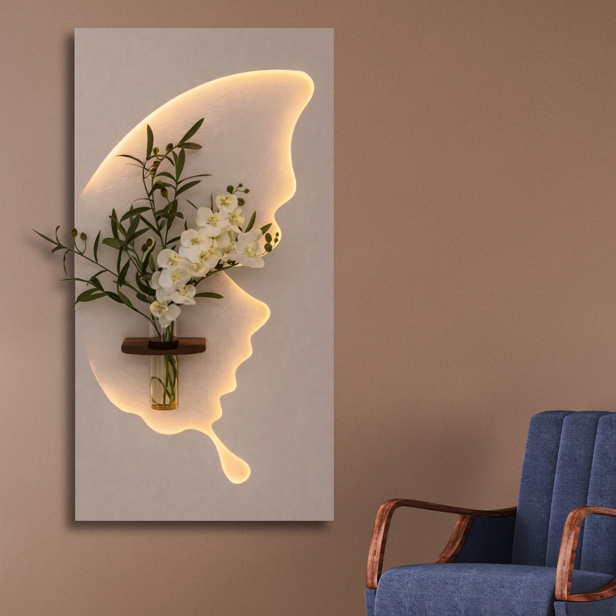 Designer Light Form Wall Art with Floral Insert - Image 3