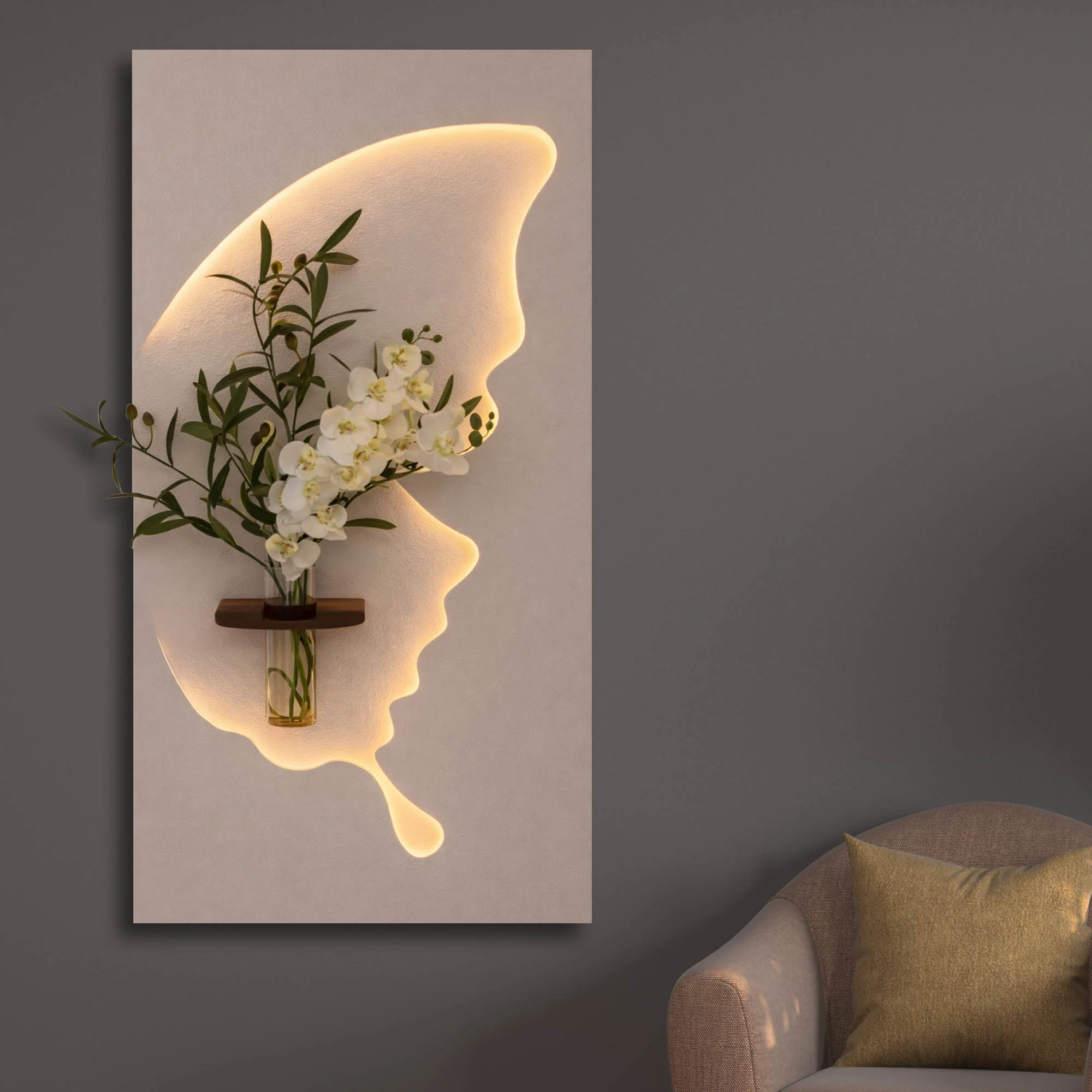 Designer Light Form Wall Art with Floral Insert - Image 4