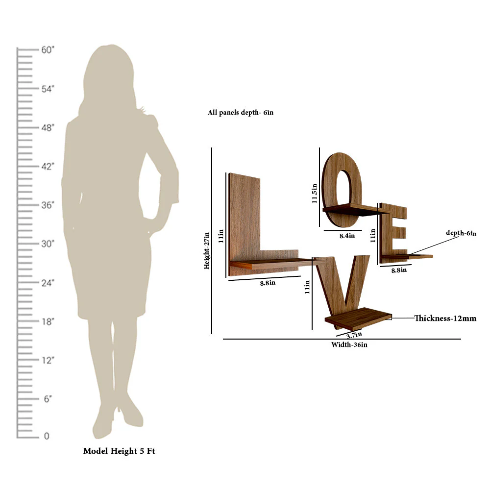 Designer Love Text Alphabet Dark Walnut Planter Shelves Set Of 4 - Image 5