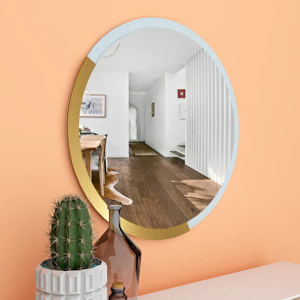 Designer Modern Stylish Round Shape Wooden Wall Mirror - Image 2