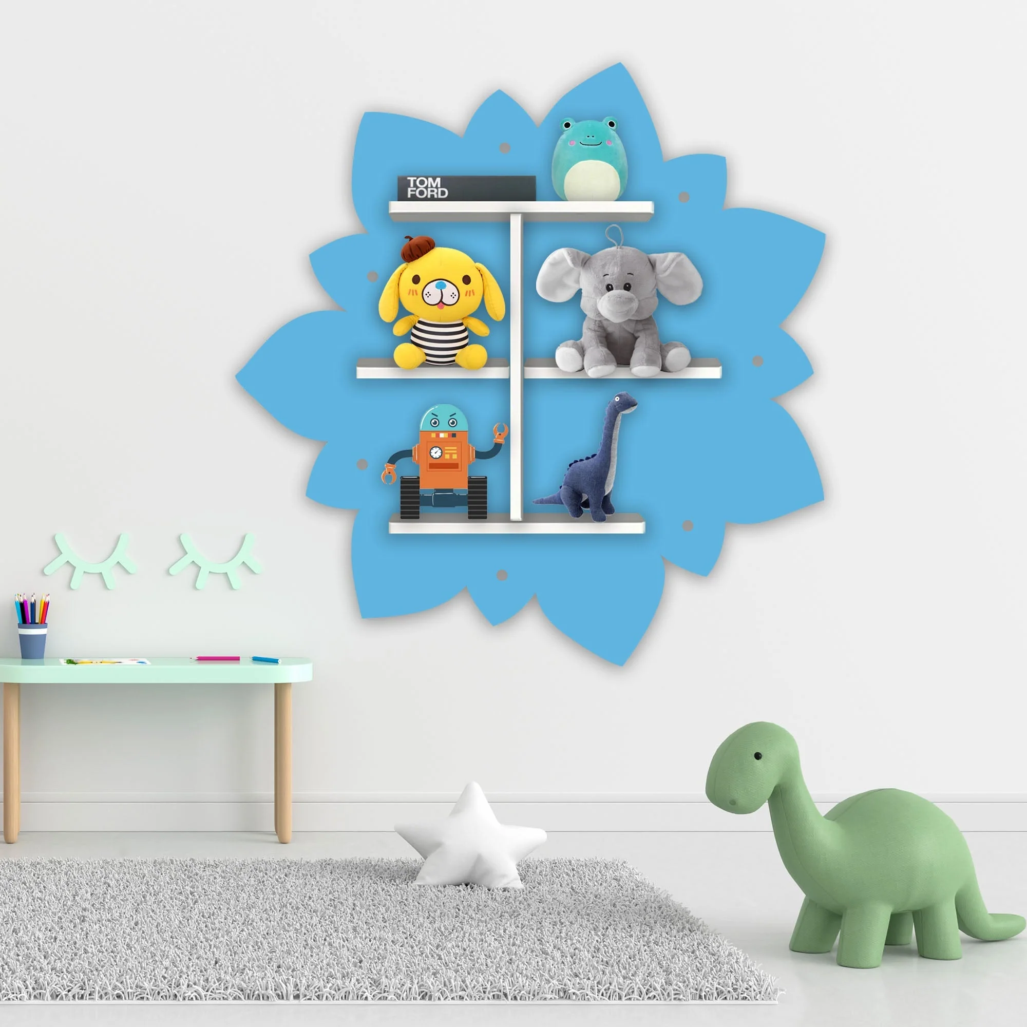 Designer Rangoli Shape Wooden LED Light Wall Shelf for Kids - Image 3