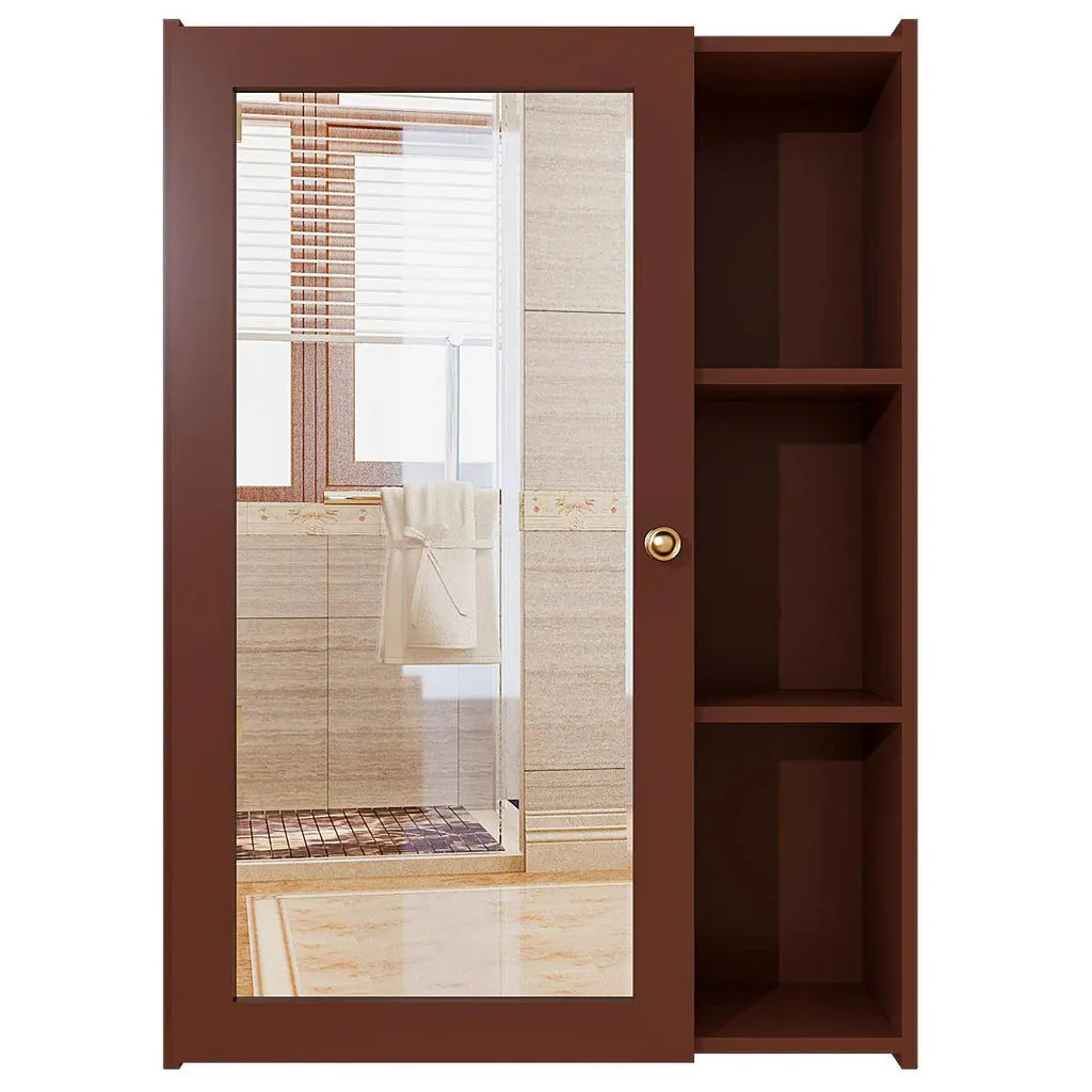 Designer Rectengular Shaped Wooden Bathroom Mirror Cabinet with 5 Spacious Shelves with Brown Finish - Image 2