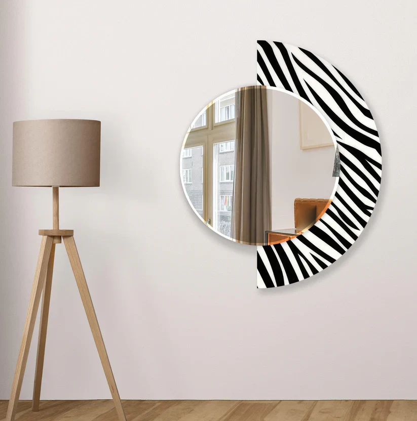 Designer Round Acrylic Wall Mirror with Zebra Print Frame - Image 2