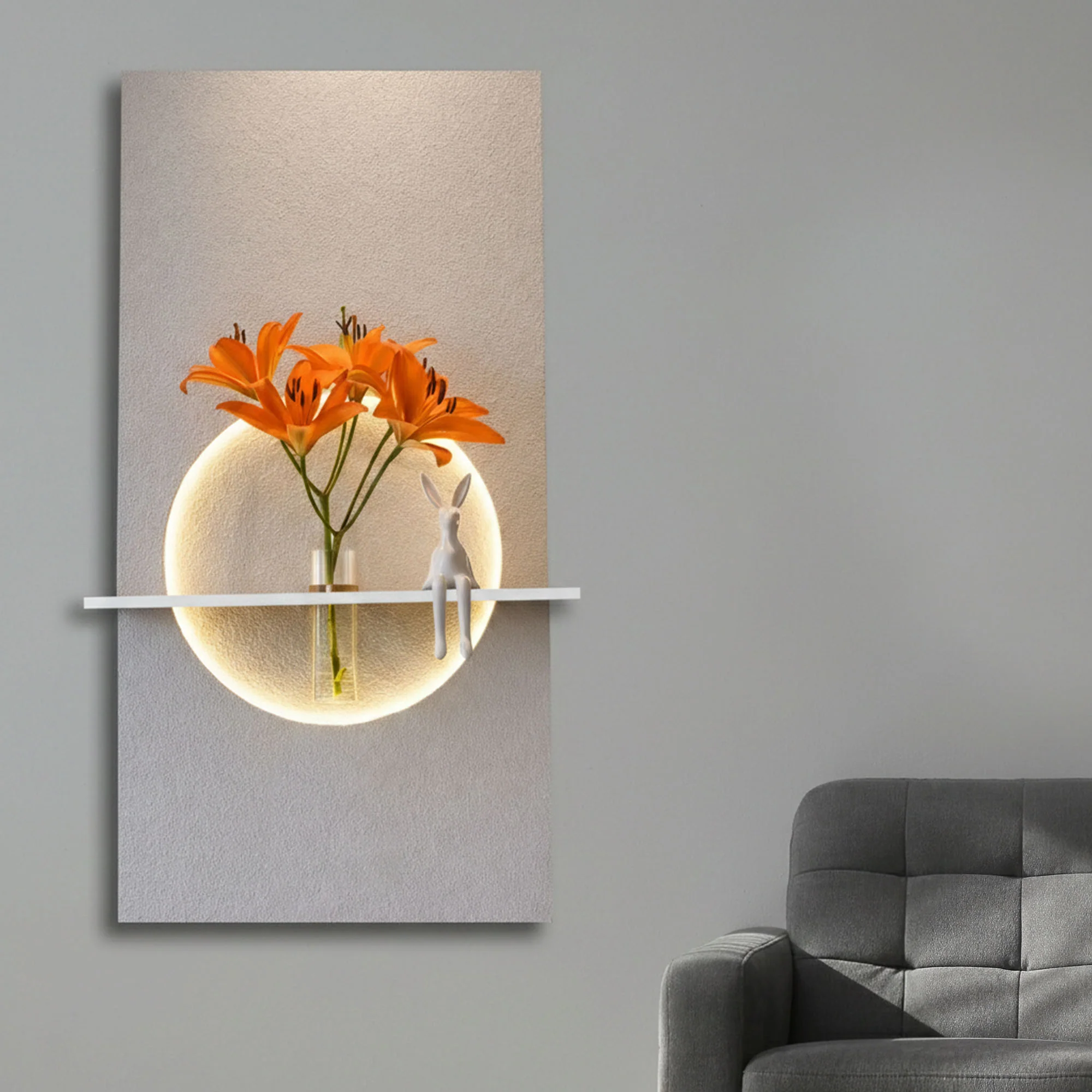 Designer Round LED Wall Decor with Display Shelf