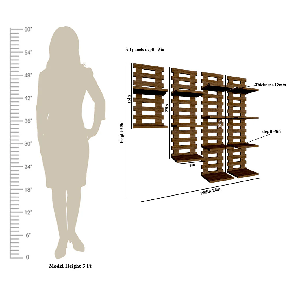 Designer Unique Pattern Dark Walnut Planter Shelves Set Of 4 - Image 5