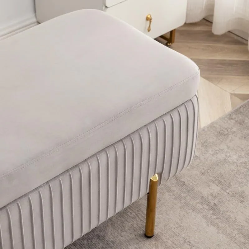 Designer Rich Grey Velvet Bench with Smart Storage Ottoman - Image 5