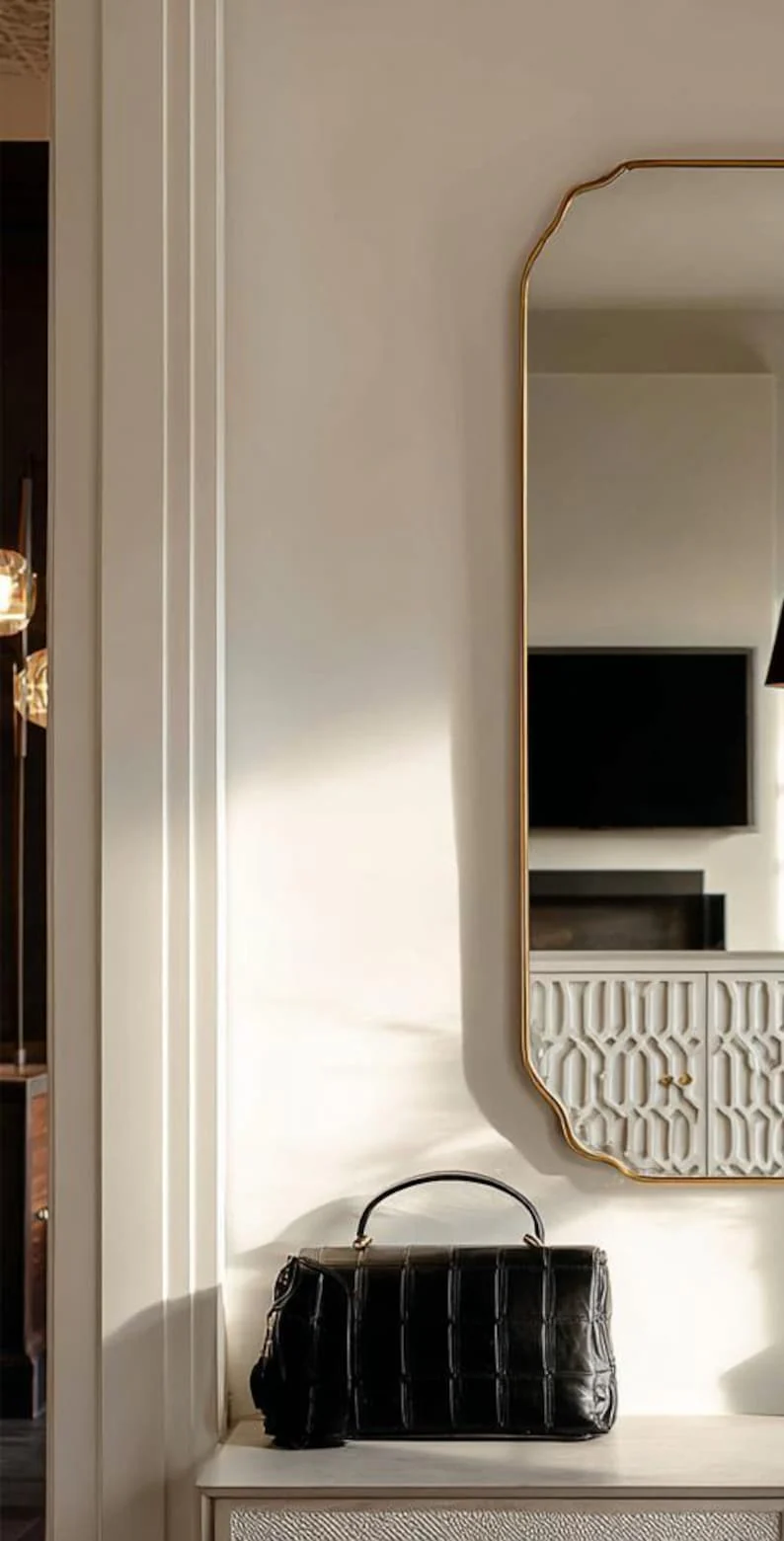 Designer Wall Mirror with Gold Border | Modern Vanity & Living Room Décor - Image 2