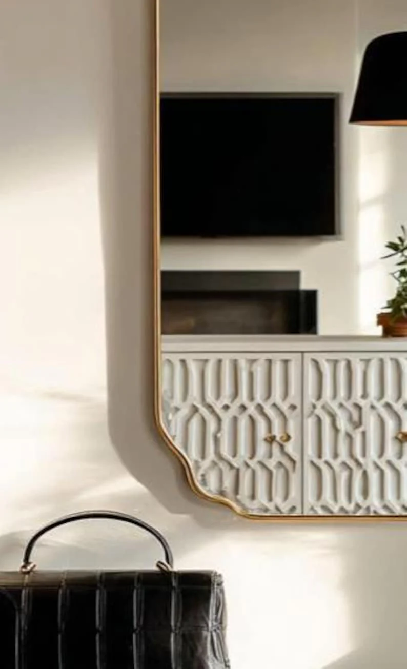 Designer Wall Mirror with Gold Border | Modern Vanity & Living Room Décor - Image 4