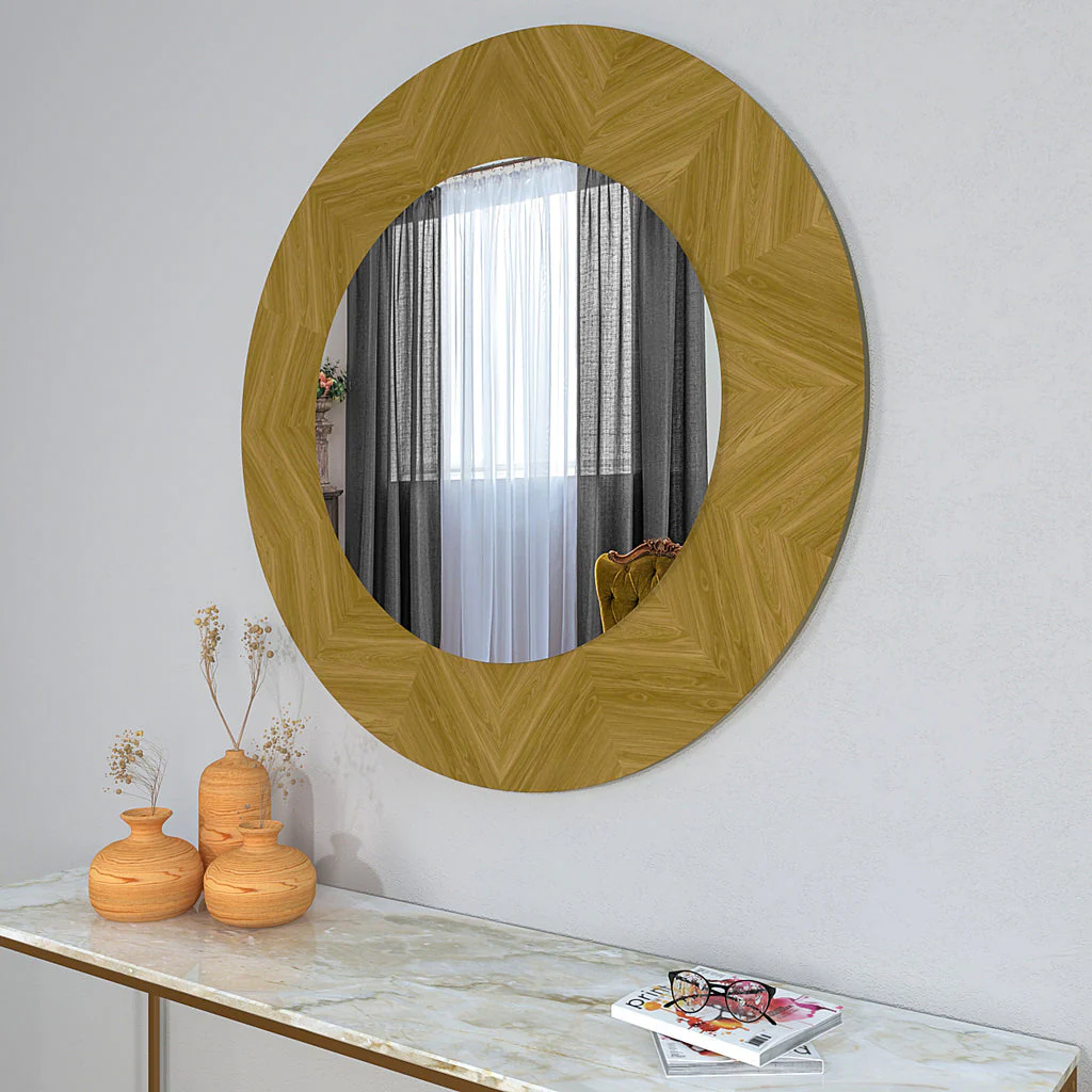 Designer Wooden Framed Round Mirror - Image 2
