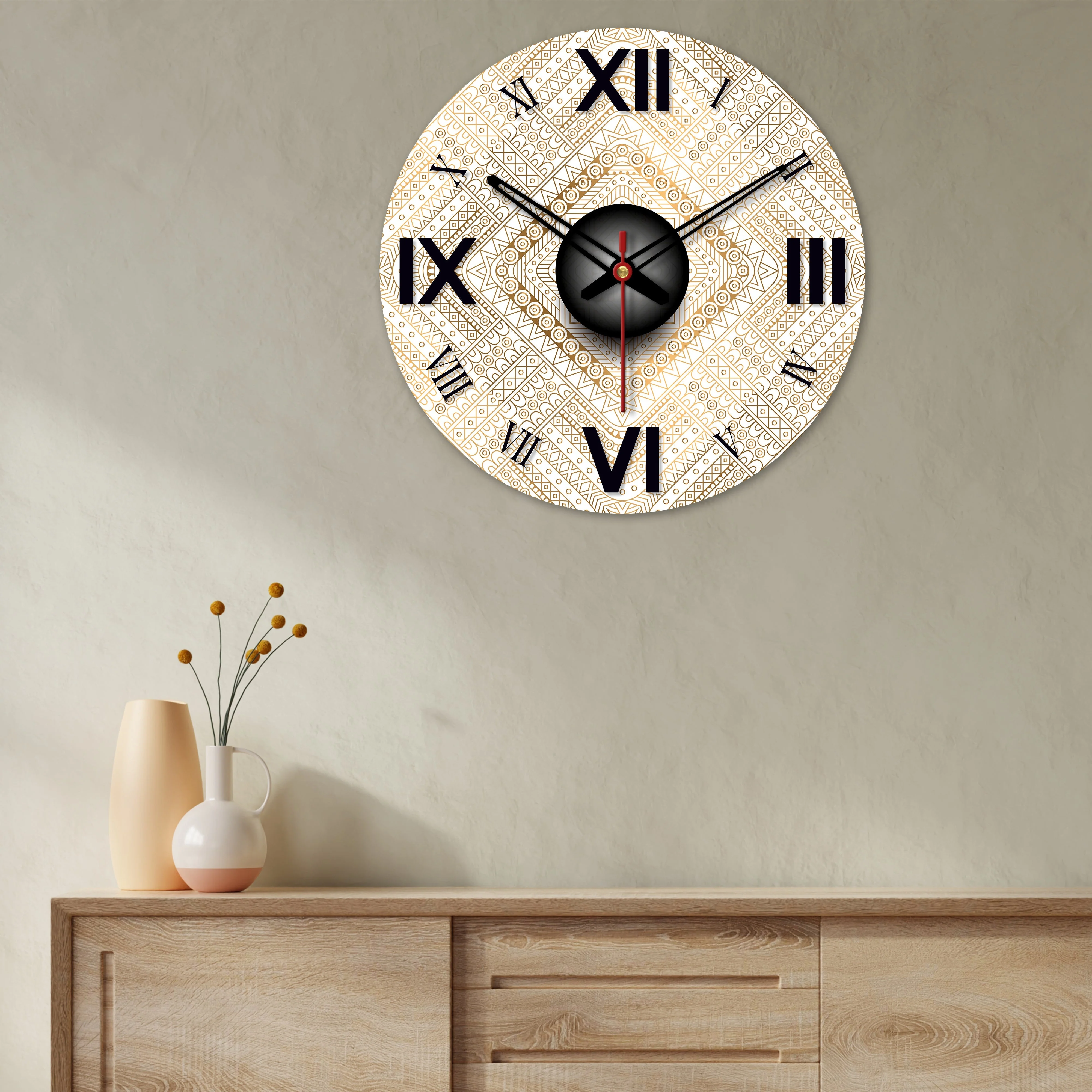 Detailed Golden Pattern Wooden Wall Clock - Image 4
