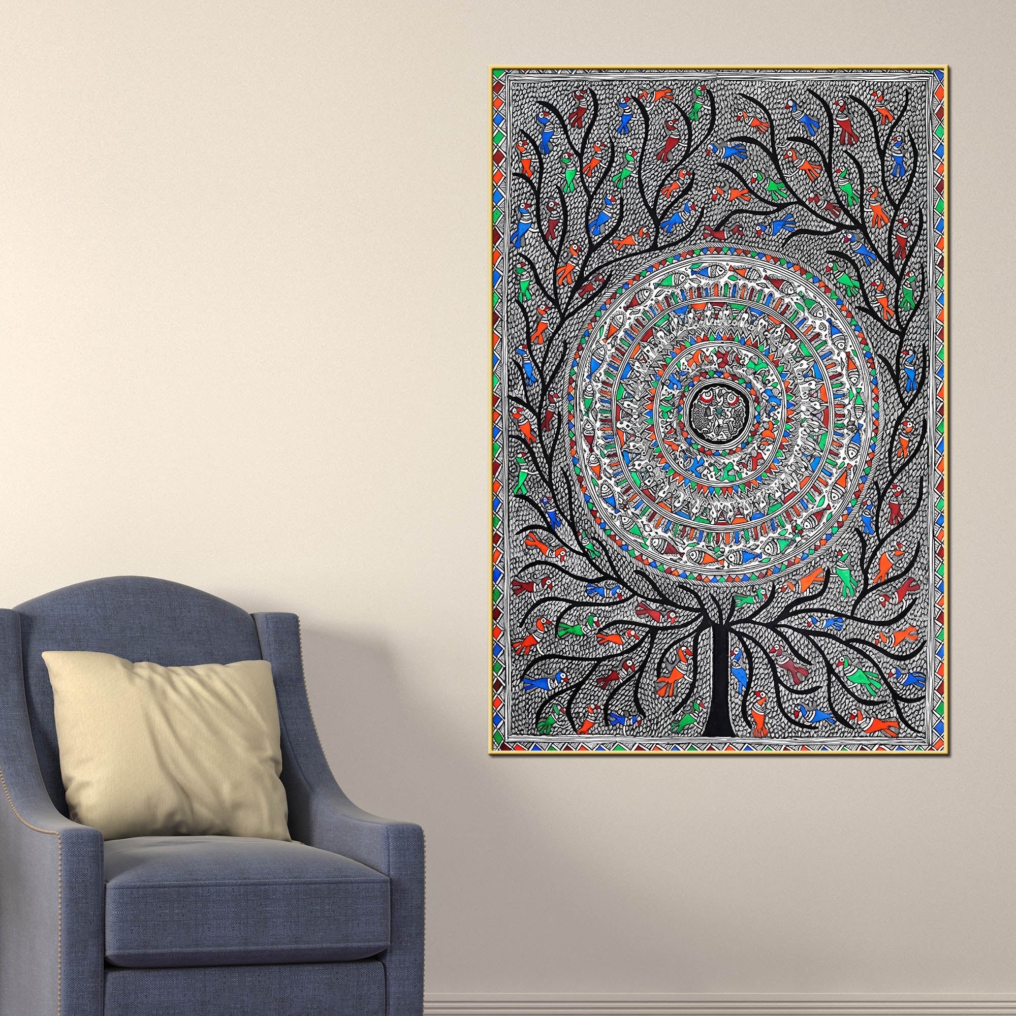 Detailed Madhubani Canvas Wall Painting for Home Décor