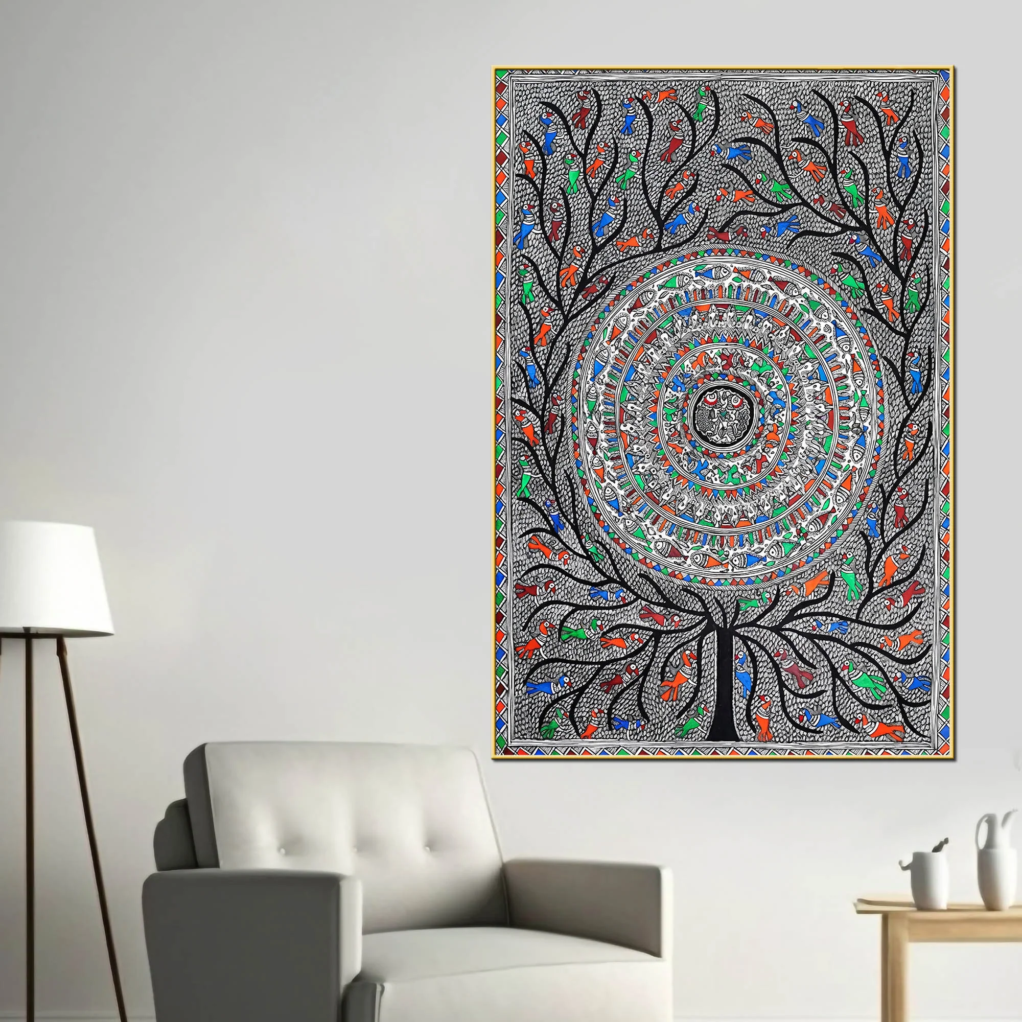 Detailed Madhubani Canvas Wall Painting for Home Décor - Image 2