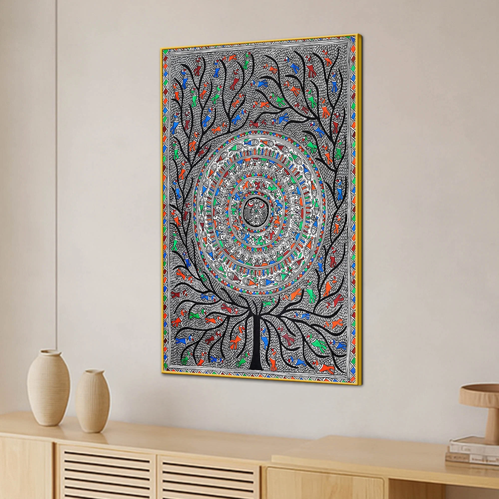 Detailed Madhubani Canvas Wall Painting for Home Décor - Image 3